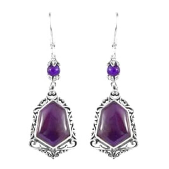 Amethyst Dangle Earrings in Sterling Silver NWT - Picture 1 of 4